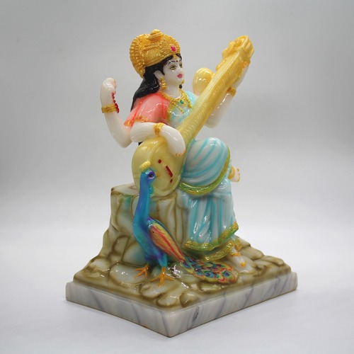 Maa Saraswati Marble Dust Statue,Hindu Goddess Saraswati ji Murti for Pooja,Office,Home,Study Table Decorative,Showpiece Figurines,Religious Idol Gift